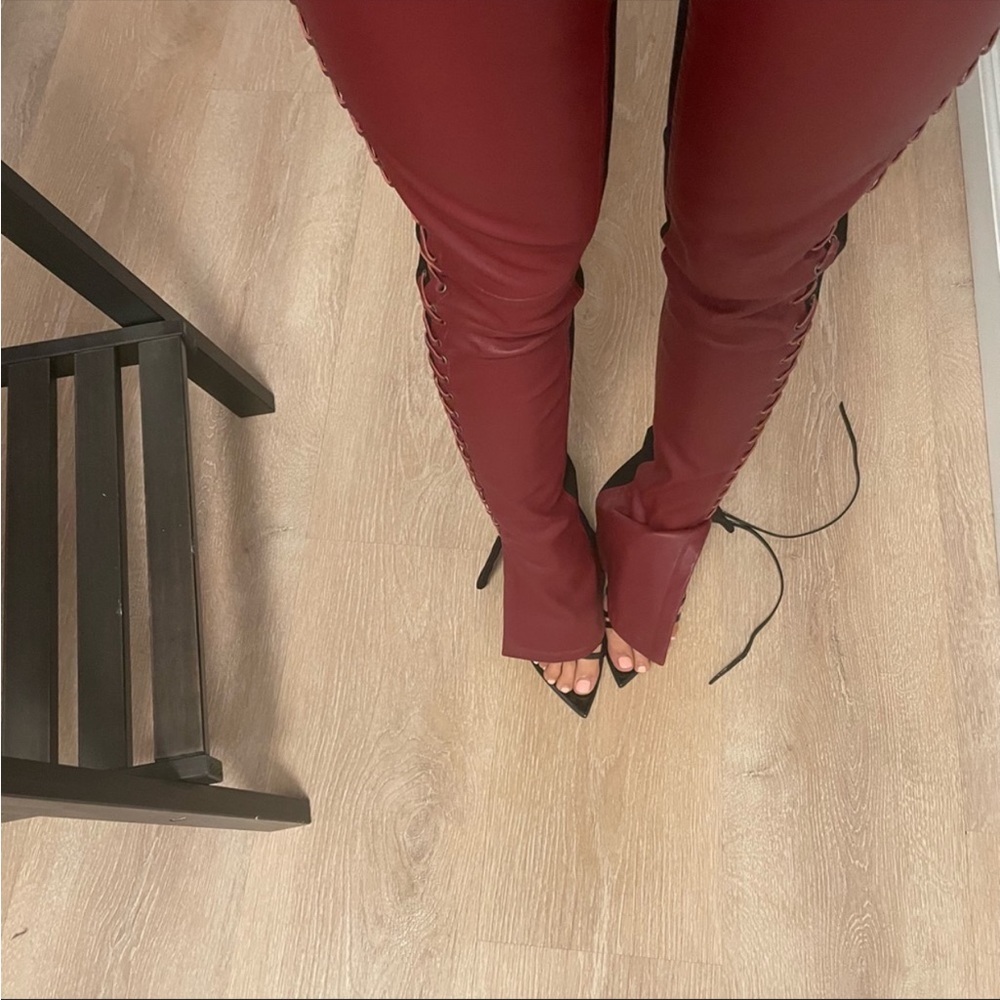 Roberto Cavalli Oxblood Leather And Jersey Trousers
